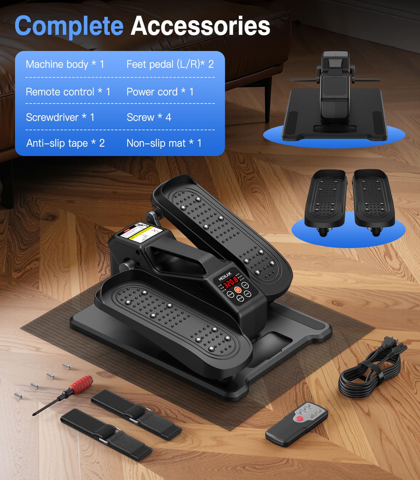Portable Under Desk Elliptical Machine with Wireless Remote. 12 Manual & 3 Automatic Speeds. Pedal Ellipse Leg Exerciser. Leg Exerciser While Sitting for Seniors. Adults. Home. Office