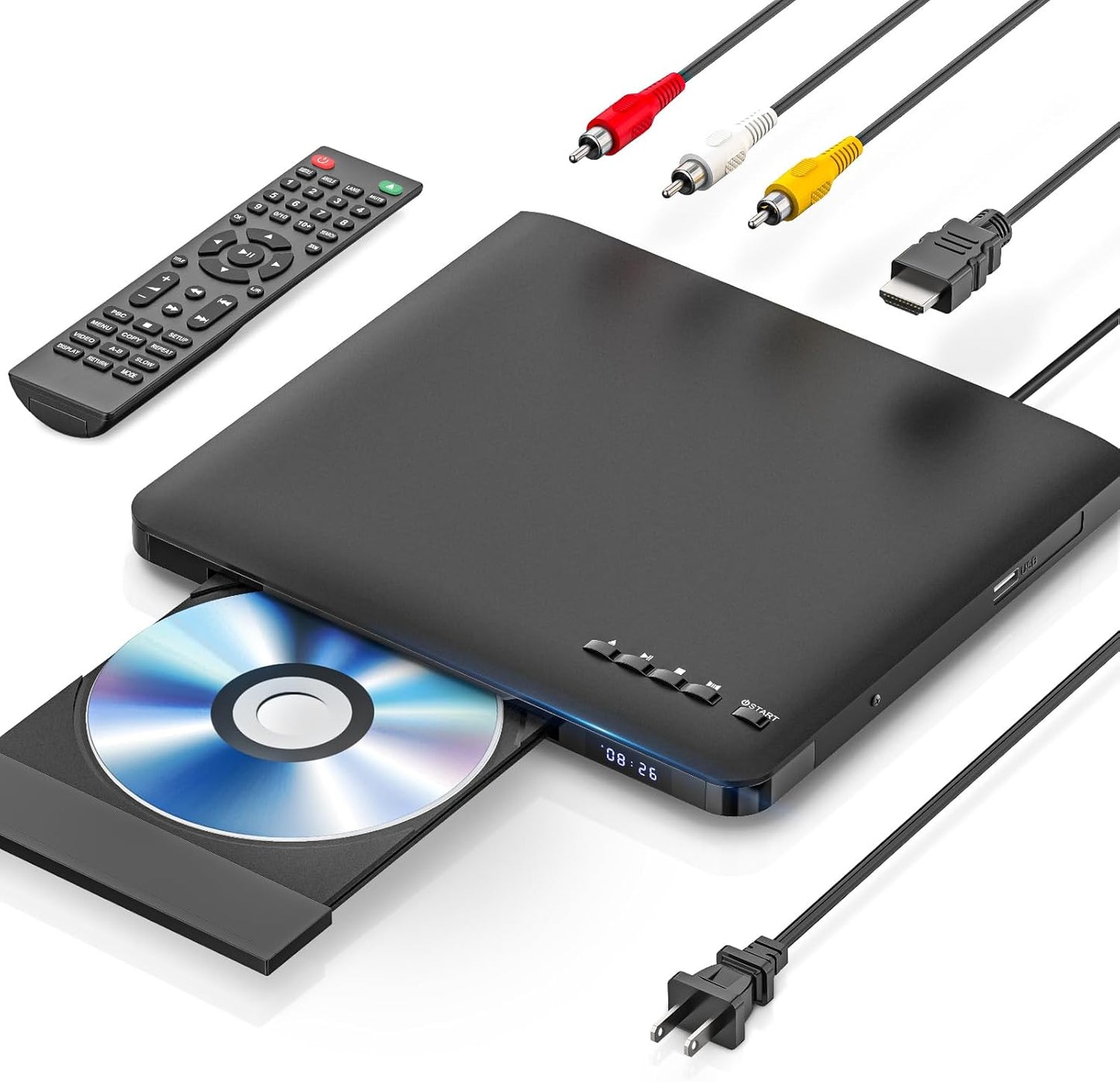 MAITE 0.6 Inch Ultra Slim DVD Player, Thin HDMI AV DVD Players for TV, Design with Region Free & Colourful HD Pixels