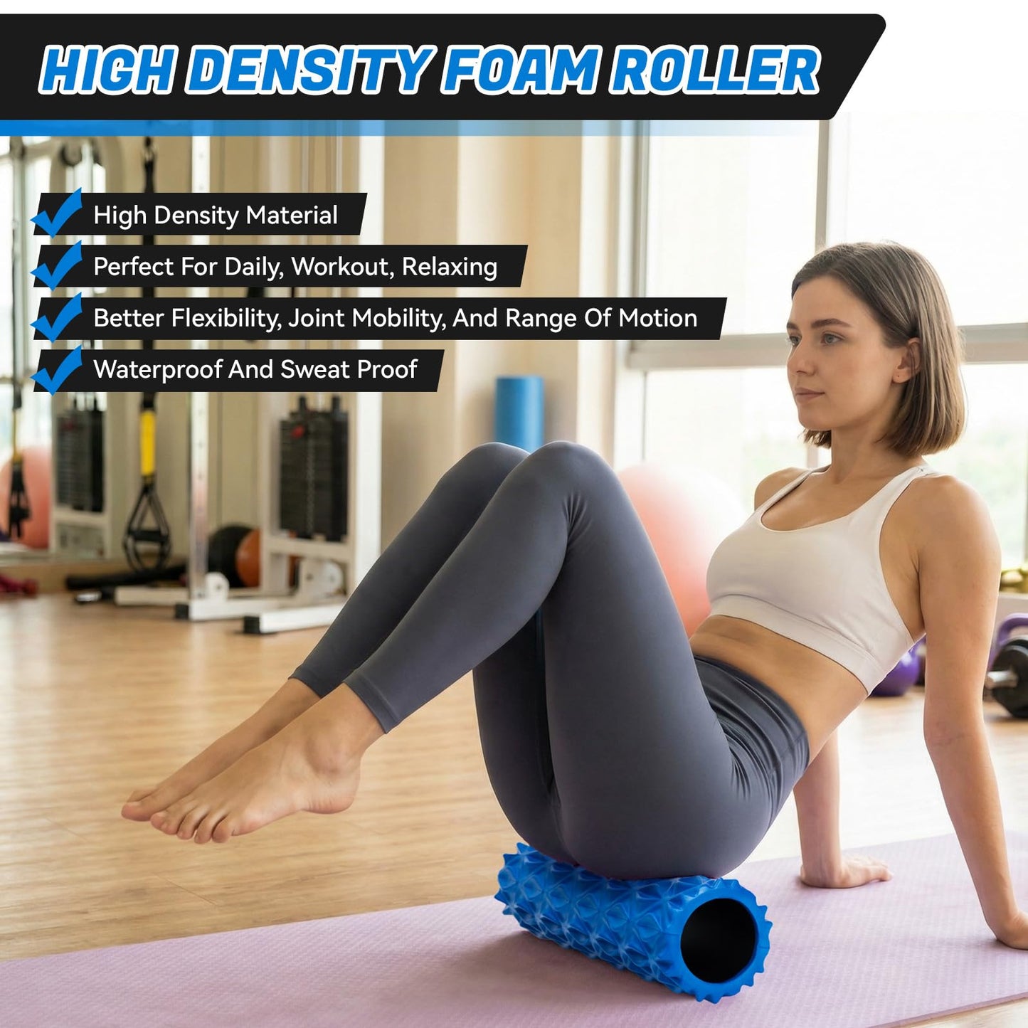 JOYVANTAGE Foam Roller for Deep Tissue Massager, 15" High Density Exercise Patented Roller for Muscle Massage and Myofascial Trigger Point Release Back Roller Improves Mobility (Blue)