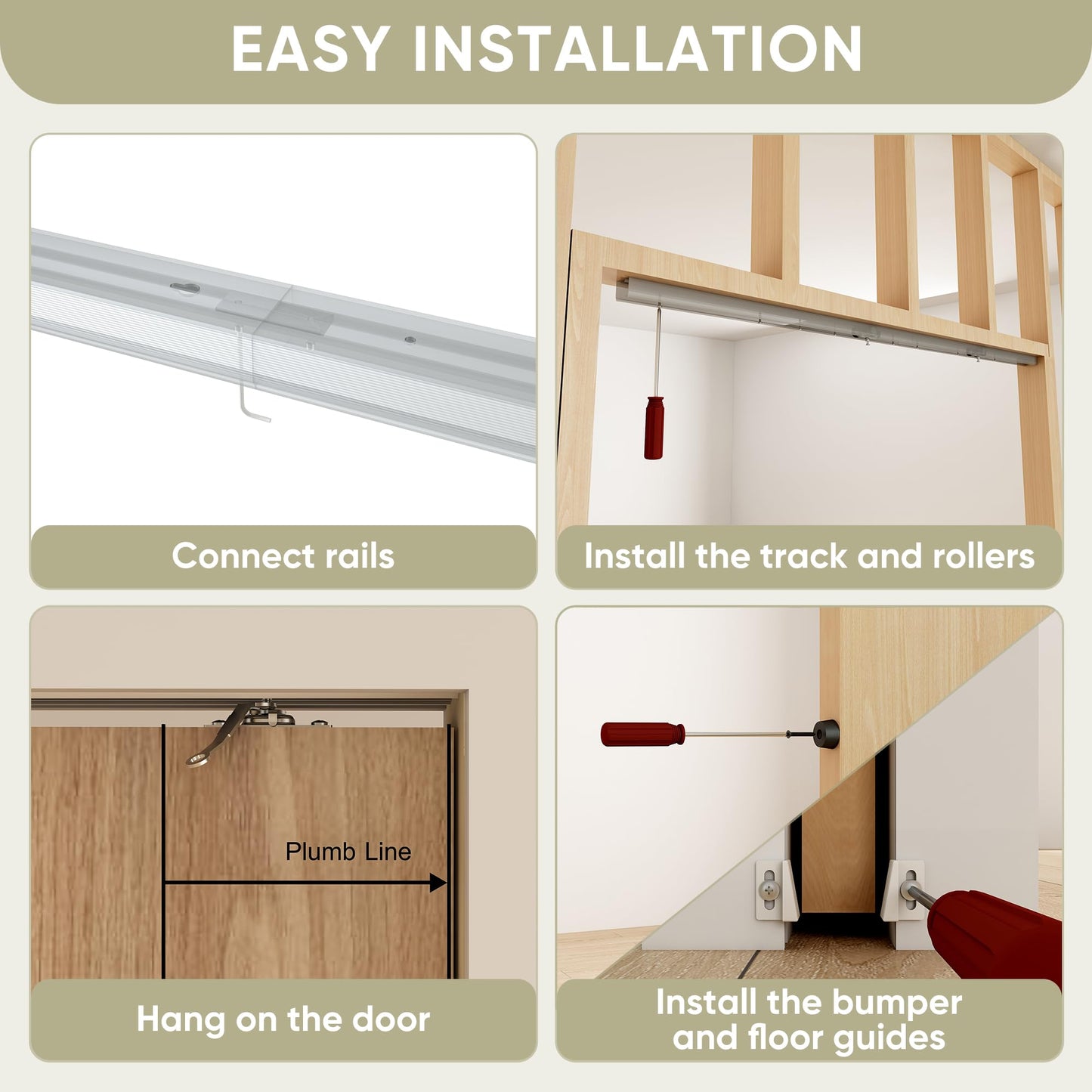 BarnBase Pocket Door Hardware Kit, 8FT Spliced Aluminum Track, 92" Quiet & Smooth Sliding, Suitable for Door Width 24"-48"