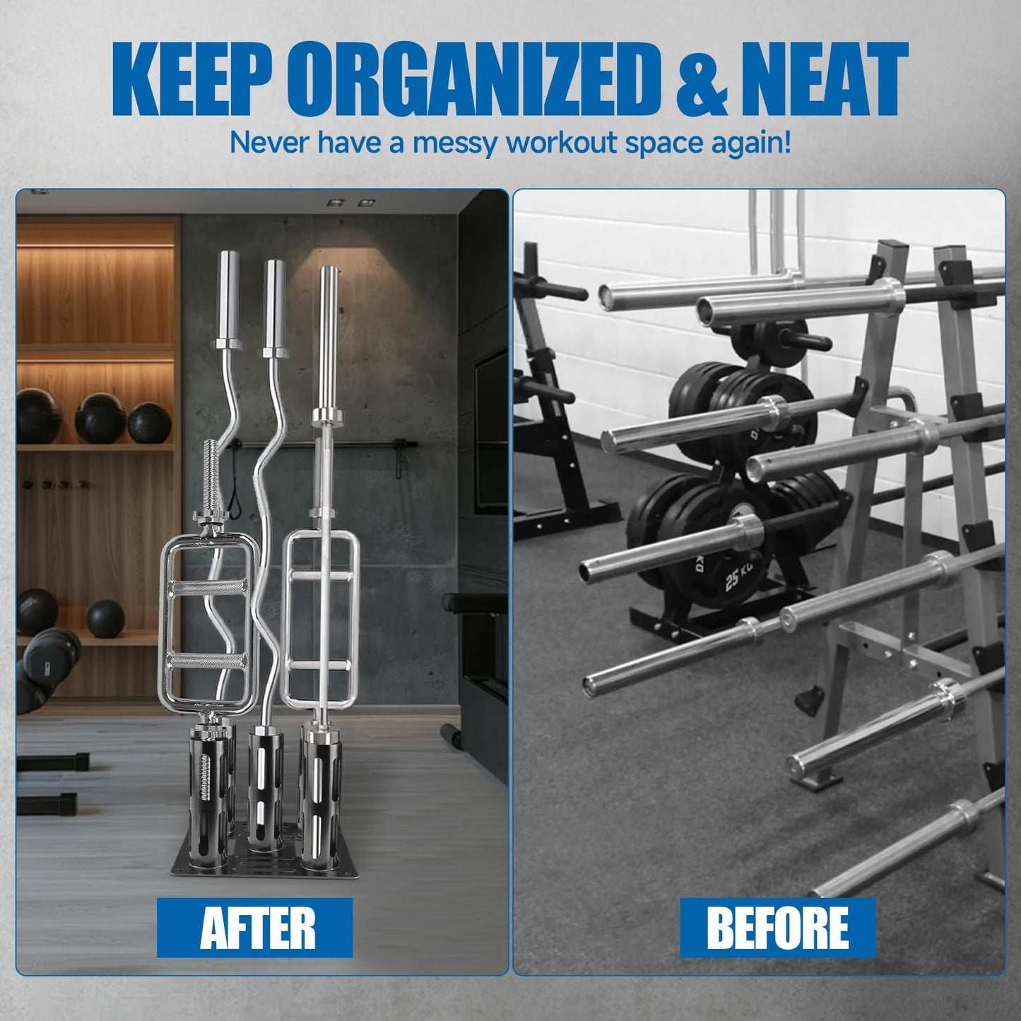 Barbell Holder Floor Stand VerticalBarbell Holder Floor Stand Vertical, 2-inch Barbell, Dumbbell Holder, Weight Training Equipment Organizer，Curl Bars, Hex Bars, Trap Bars, Triceps bars, Holds 5 Bars