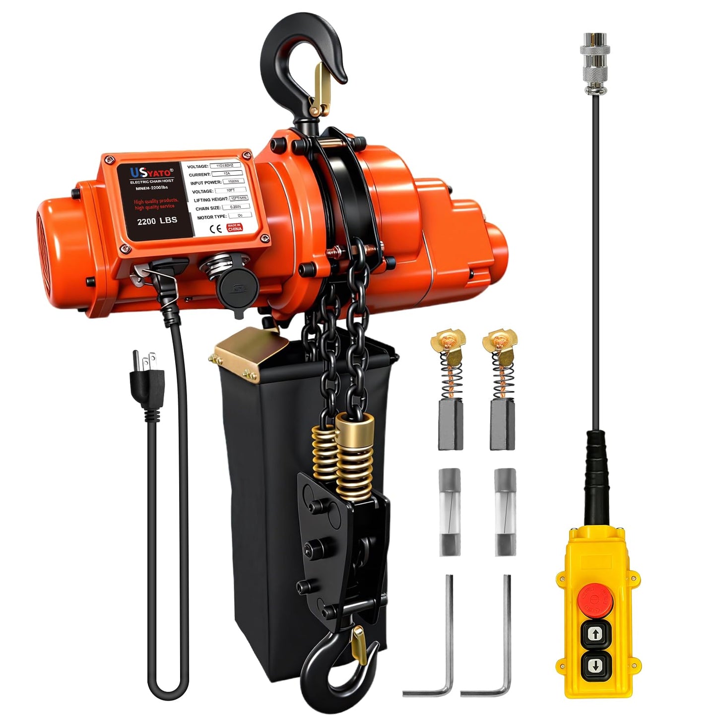 USYATO Electric Chian Hoist, 2200 lbs Material Handling Tool, Electric Hoist with 20 ft Wired Remote Control, 120V Single Phase Overhead Crane with Chain for Warehouses, Factories, Attic