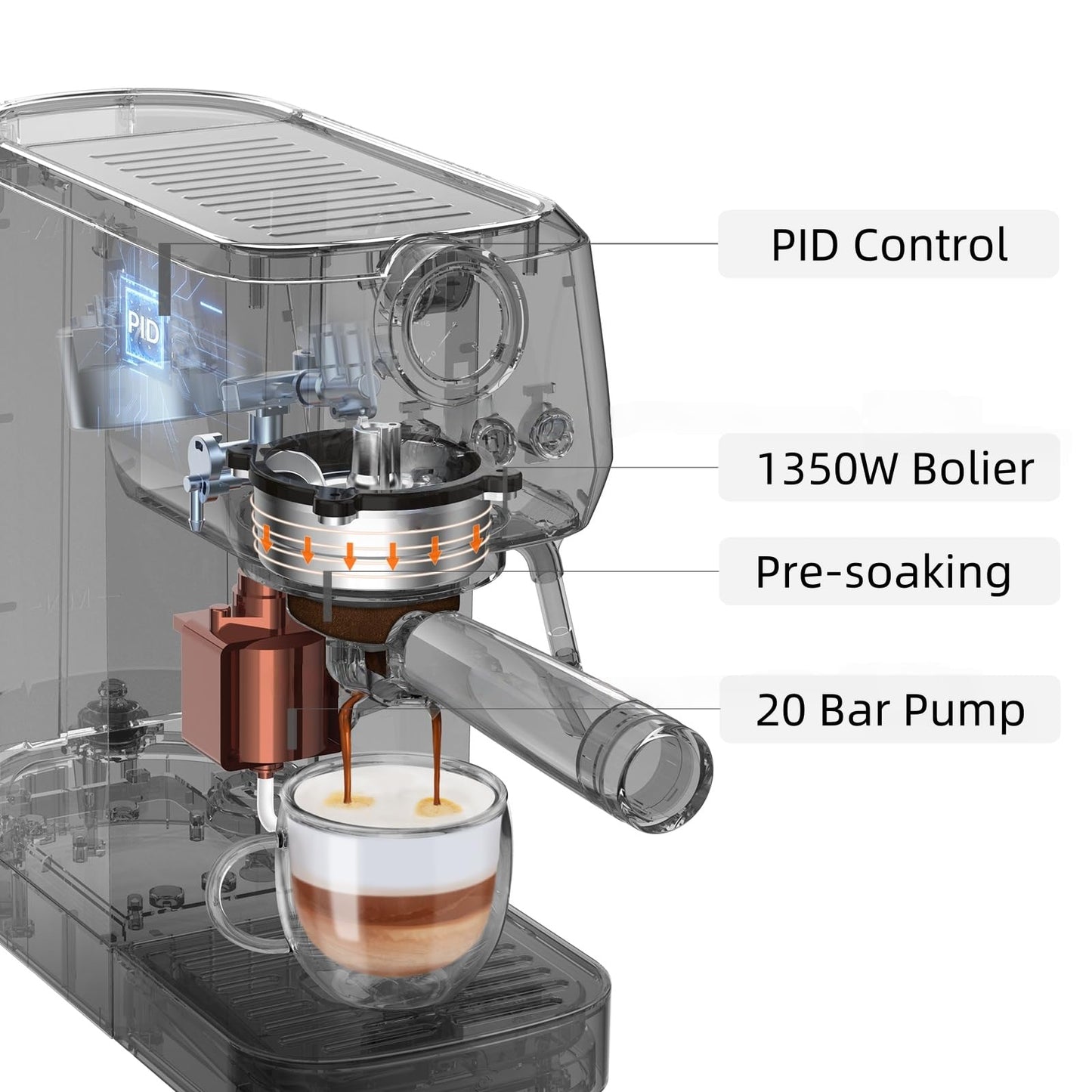 MAttinata Espresso Machine 20 Bar, Espresso Coffee Maker with Professional Milk Frother Steam Wand for Cappuccino & Latte, 49oz Removable Water Tank for Home, Stainless Steel