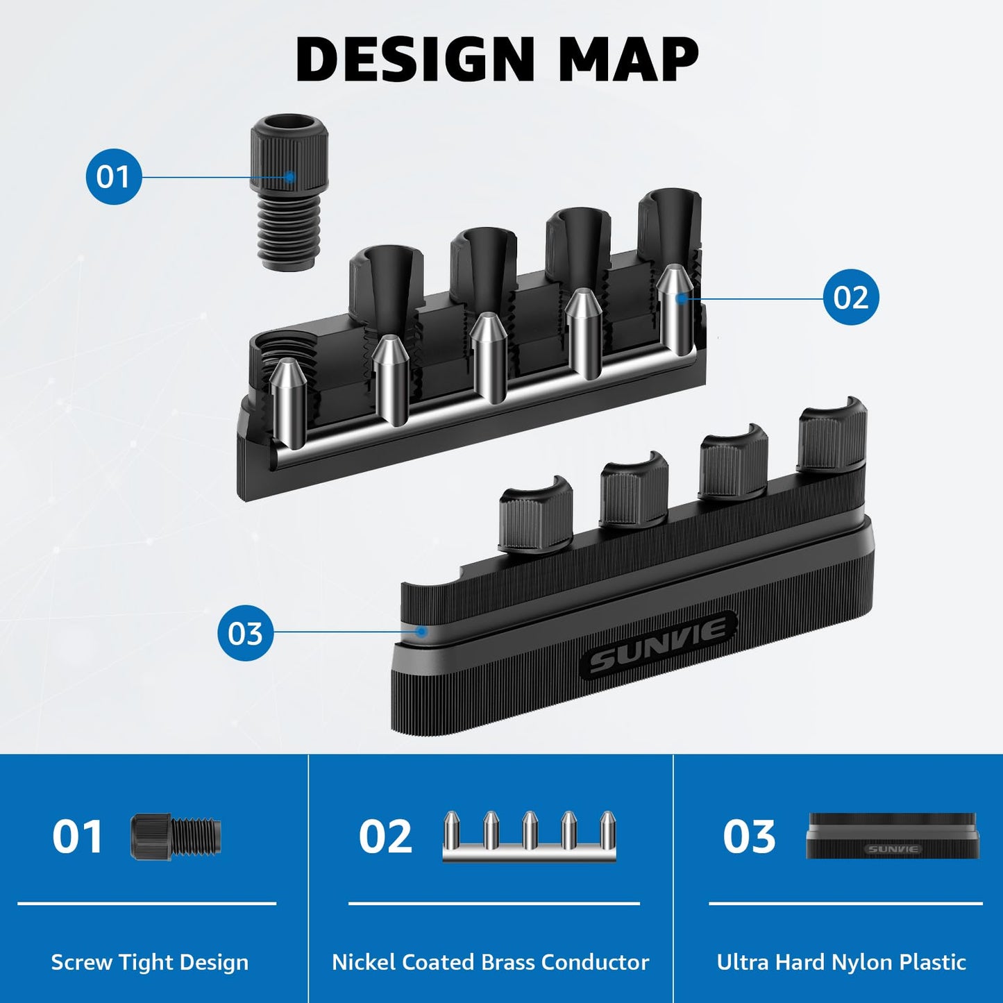 SUNVIE Low Voltage Wire Connector 5-Way Junction Hub 12-20 Gauge Nylon Black 4 Pack Model LVCO0304