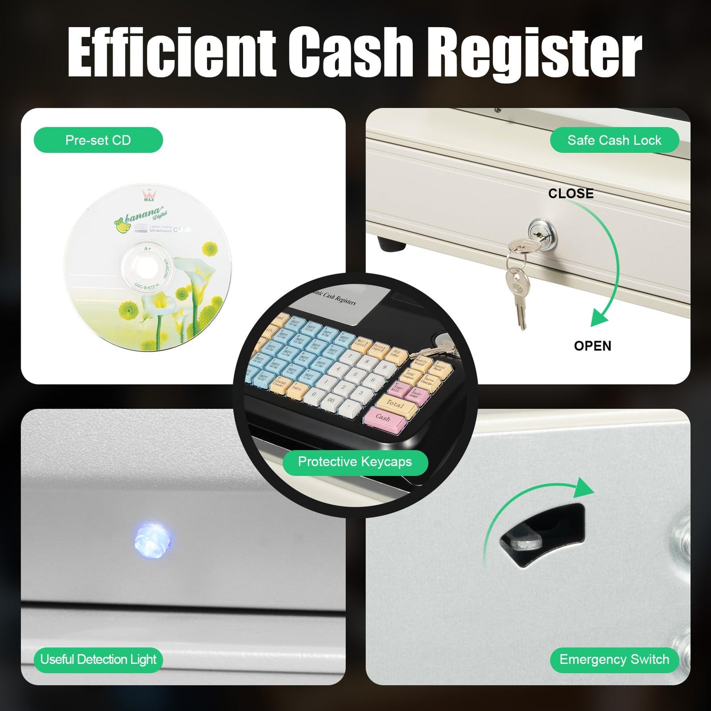 48-Key Electronic Cash Register System – Thermal Printer, Cash Drawer, LCD Displays – Secure Offline POS for Retail, Restaurant, Grocery Store, USB RS232 Connectivity (Black)