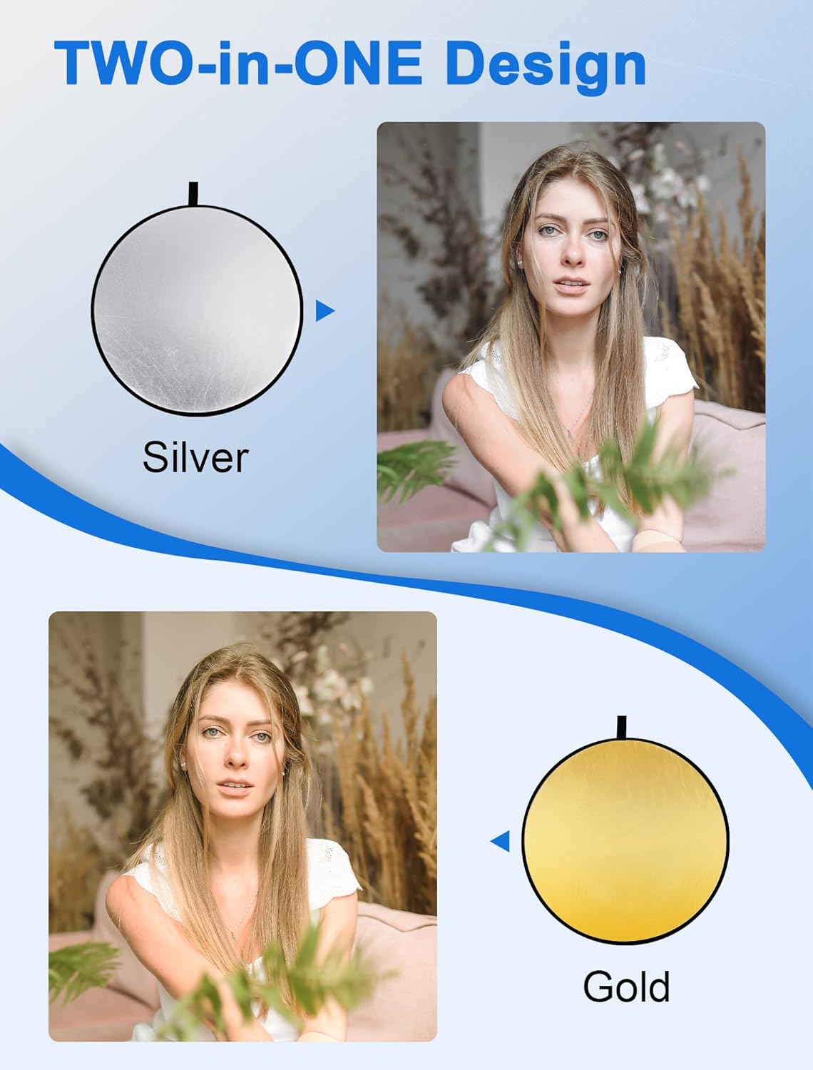 Selens 2 1 17inch/45cm in Foldable Light Reflecto,Collapsible Disc Photography Reflector Silver,Gold for Portable
