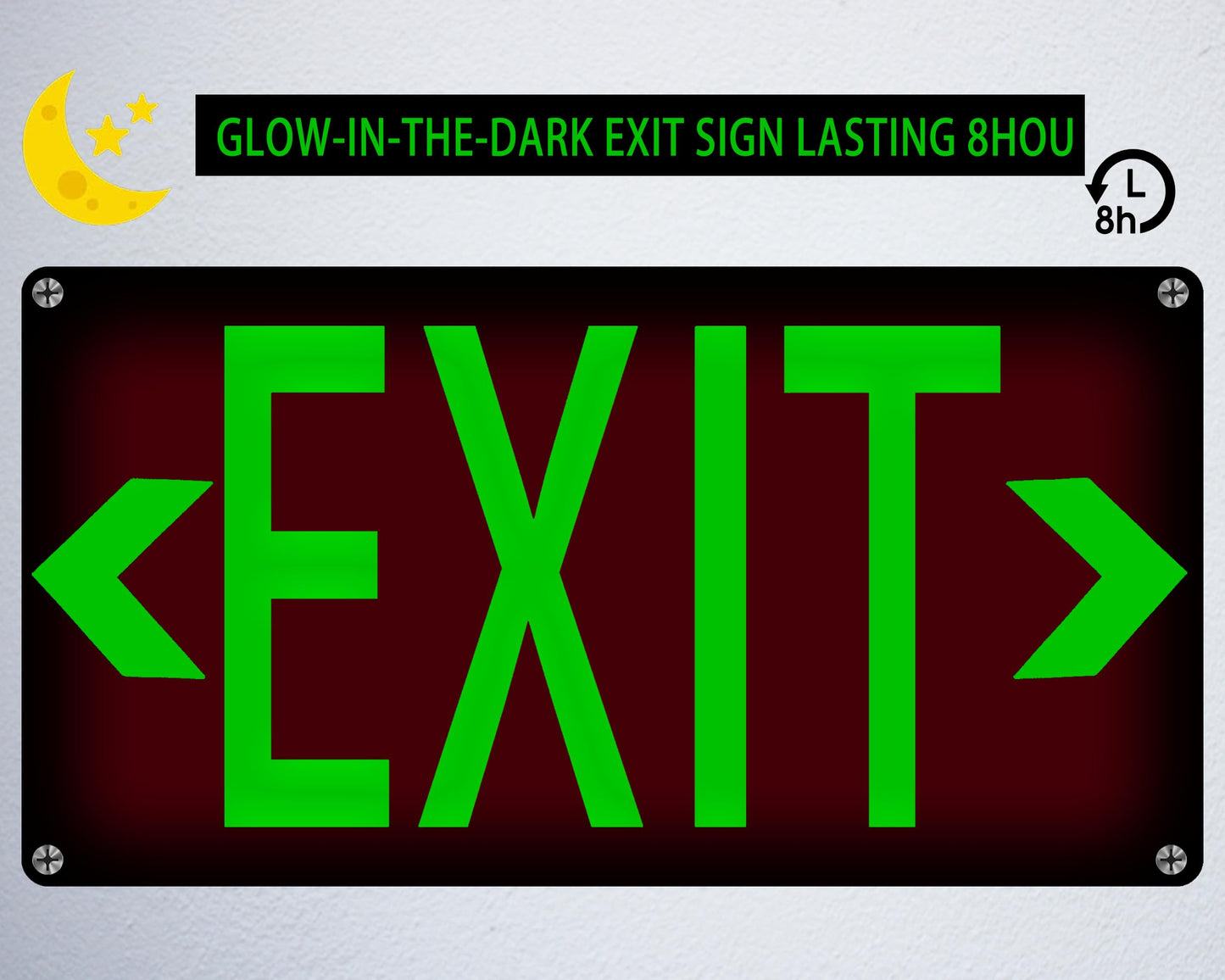 (2 Pack) Photoluminescent Exit Sign Red - with Removable Directional Arrows, With strong self adhesive tape, 14.25 x 7.5 Inches Heavy Duty Aluminum Signs, Fade Resistant, water proof/weather proof