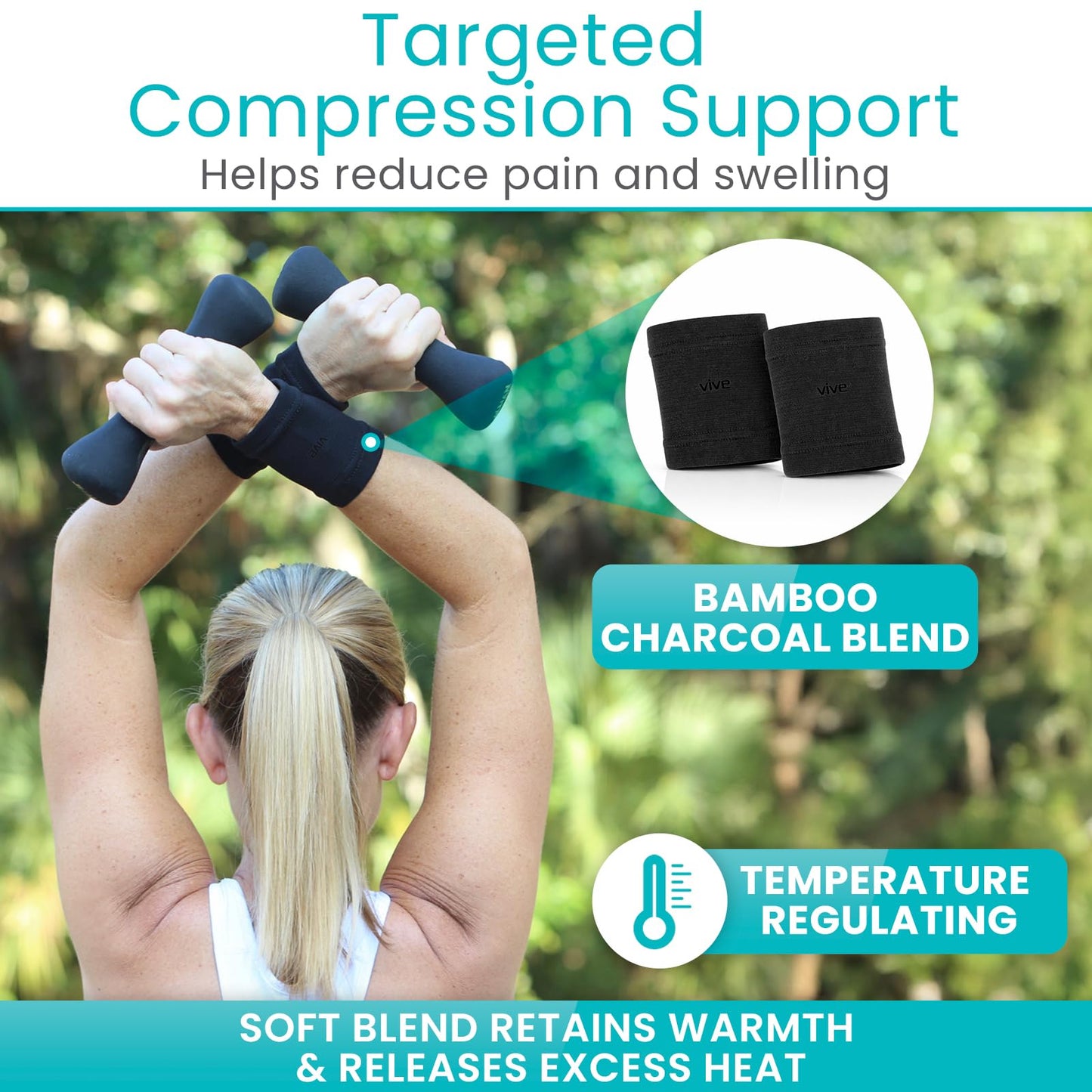 Vive Wrist Compression Sleeves for Women & Men (Pair) - Elastic Support Wristband for Pain Relief & Circulation - Wrist Support for Carpal Tunnel, Arthritis, Tendonitis - Great for Sports Injury