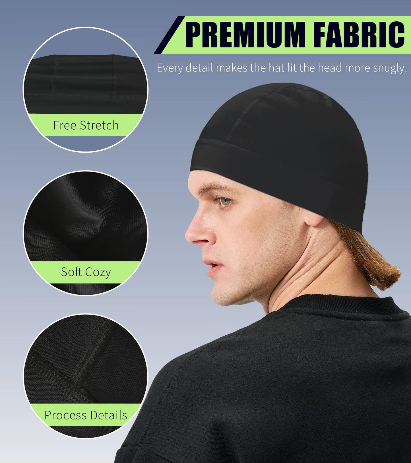 Hovyjumz 2 Pieces Cotton Skull Caps for Men Women Helmet Liner Breathable Sleep Hat Chemo Headwear Running Cap