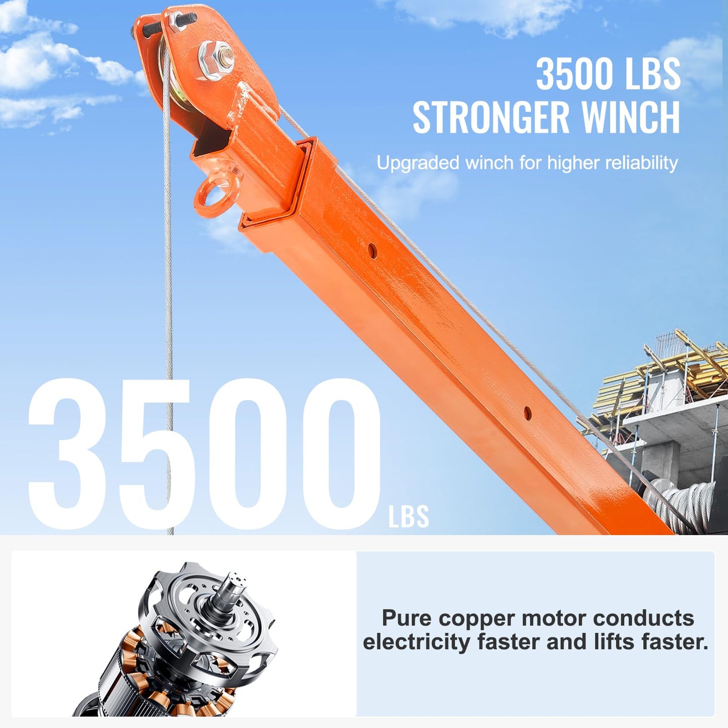 VEVOR Electric Pickup Truck Crane, 1100 lbs, Folding Truck-Mounted Bed Crane with Electric Winch 3500 lbs, 360° Swivel for Lifting Goods in Construction, Factory