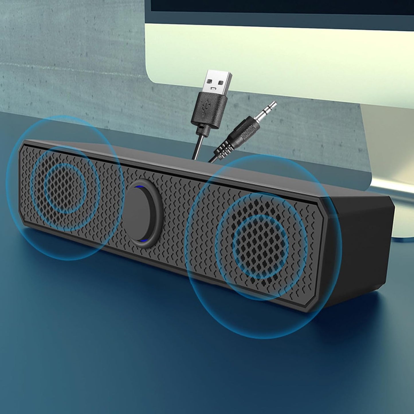 Lovskoo 360 Wired Computer Speakers for Desktop Pc Laptop HiFi Gaming Speakers with Volume Knob Noise Cancelling USB