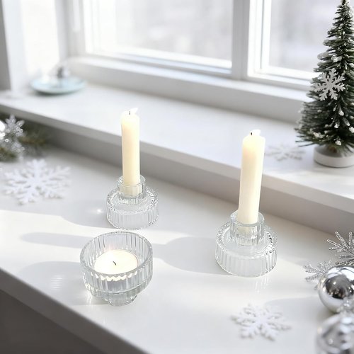 Hurricane | Taper Candle Holders - Set of 6 Clear Glass Candlesticks, 11.8" Tall for Elegant Decor