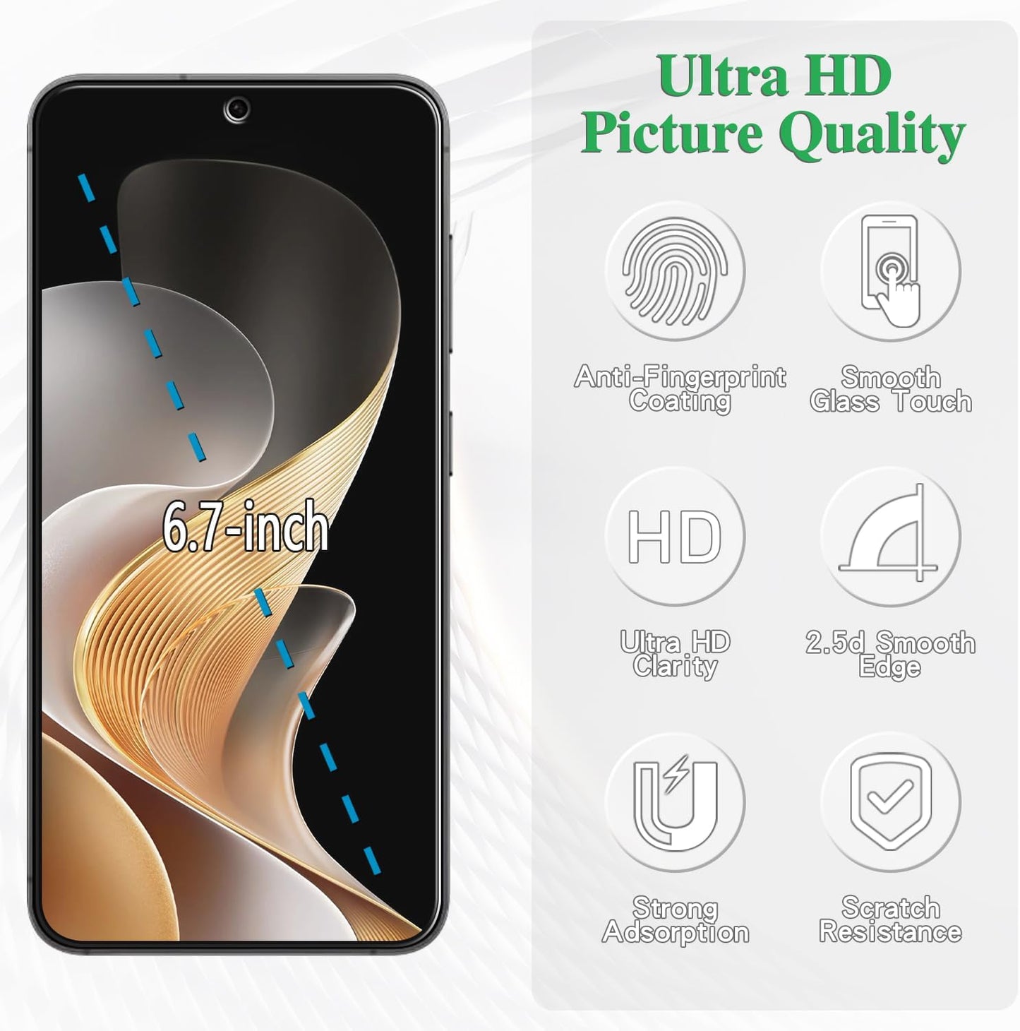 3 Pack S24 5G Pokolan Designed for Samsung Galaxy FE Tempered Glass Screen Protector, Fingerprint Unlocking, Bubble