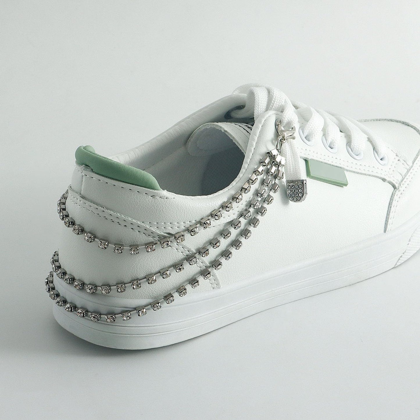 Skiennix Glitter Rhinestone Shoelace Charms - Triple Layer Tassel Boot Chain Jewelry | Silver, 2 Pcs Set