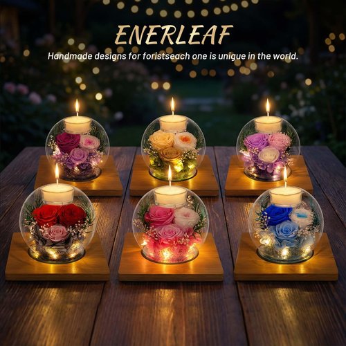 ENERLEAF Preserved Red Real Rose in Glass with Scented Candles–Forever Flower Romantic Anniversary Mothers Day Christmas Birthday Valentines Day Gifts for Her, Women, Wife, Girlfriend, Mom, Grandma