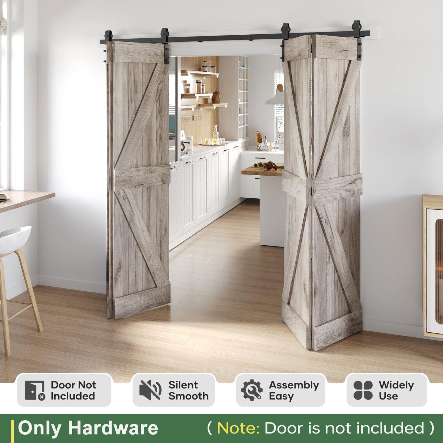 Roymelo 88" Bifold Sliding Barn Door Hardware Track Kit,Side Mounted Black J Shape Roller,Smoothly and Quietly,Assembly Easy,Fit Four 21" Bi-Folding Doors (Door Not Included)