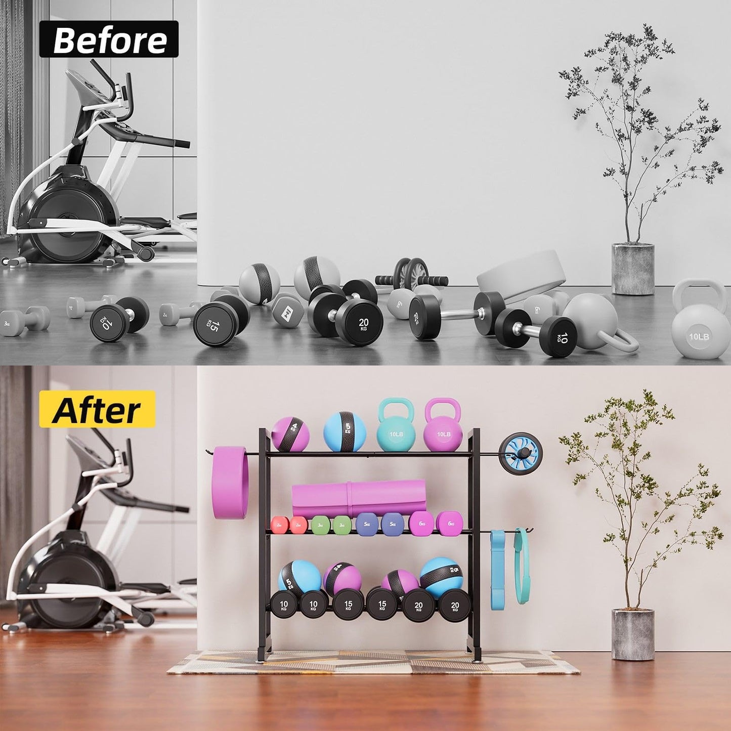 Adjustable 3-Tier Dumbbell Rack – Heavy-Duty Metal Weight Storage Stand for Dumbbells, Kettlebells, and More – Space-Efficient Home Gym Organizer – 396 lb Capacity (Dumbbells Not Included)