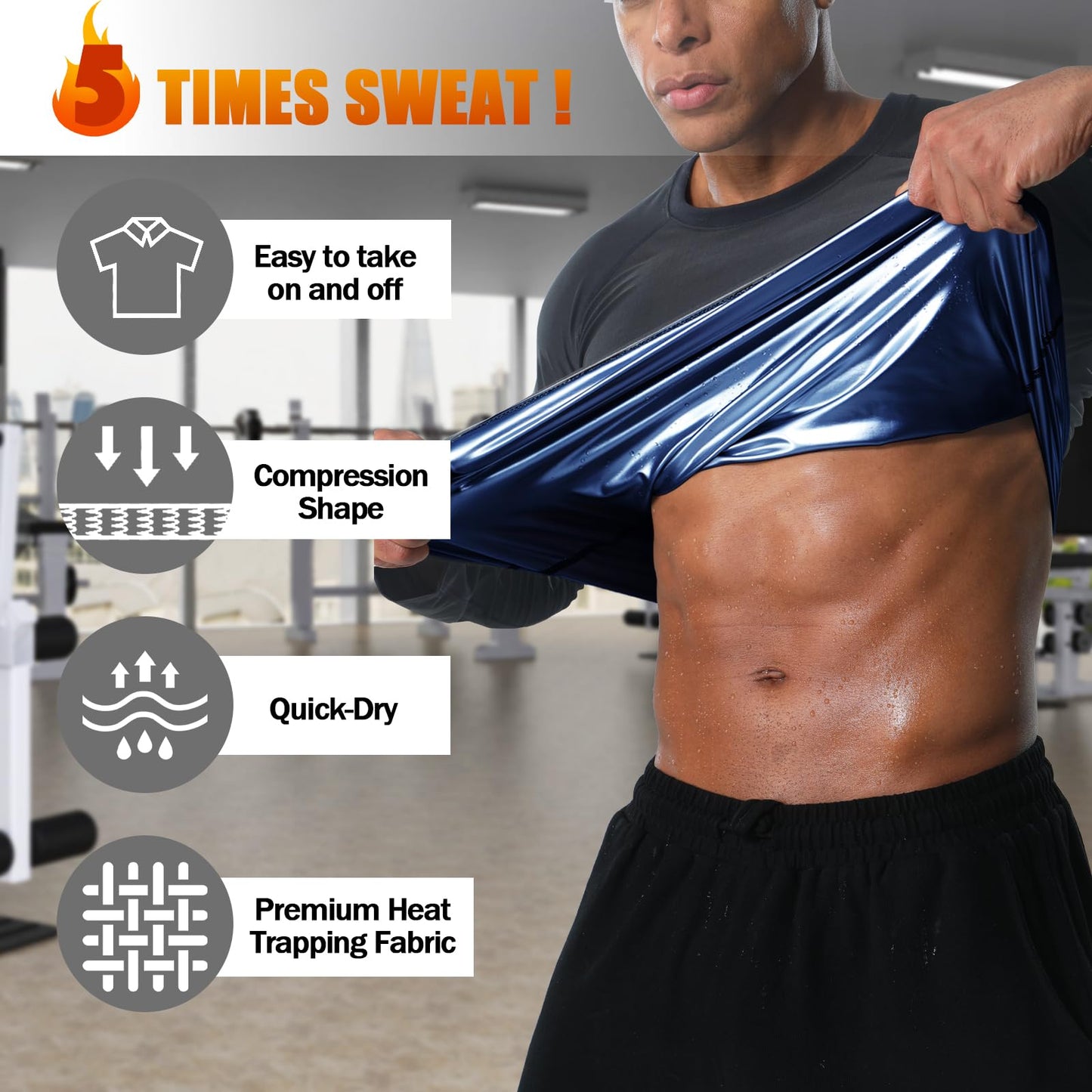 Donason Sauna Shirt for Men Weight Loss Sweat Suit Mens Compressions Shirts Body Shaper Suits for Workout Sports Gym
