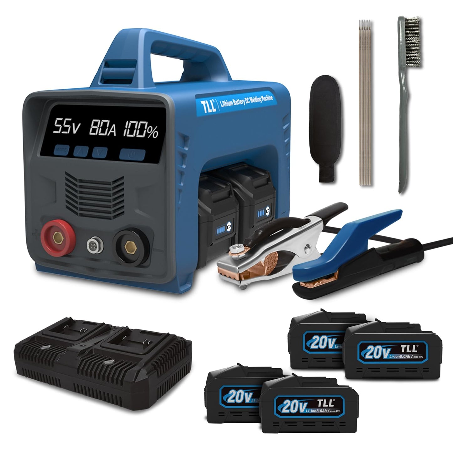 TLL Cordless Welder with 4 Batteries,Battery-Powered Stick/Flux Core Welder,MMA ARC DC Welding Machine, Portable Welder Machine,with LED Display Hot Start Arc Force Anti-Stick (ZW-160)