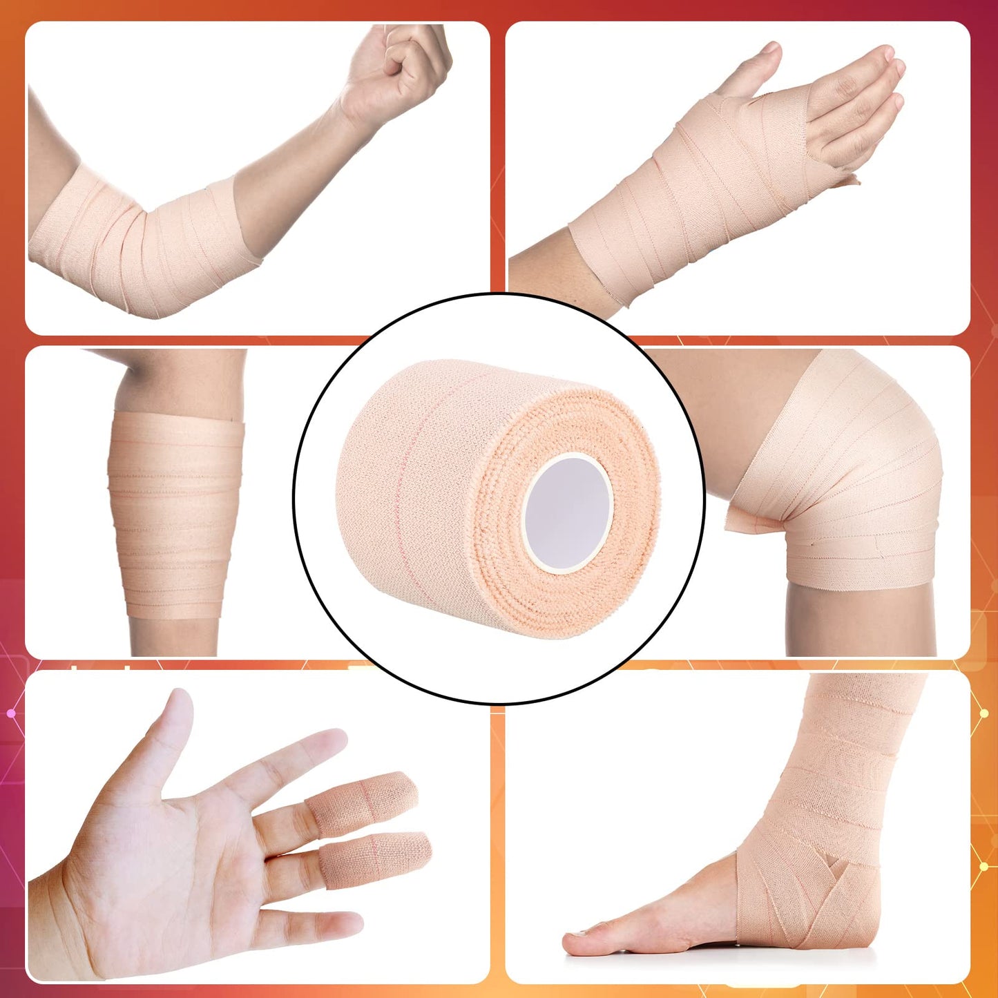 Nuanchu 16 Rolls Self Adhesive Elastic Bandage Wrap Breathable Flexible Stretch Sports Tape for Wrist Ankle Support, Cohesive Vet Wrap for Horse Pet(2 Inch x 5 Yard)