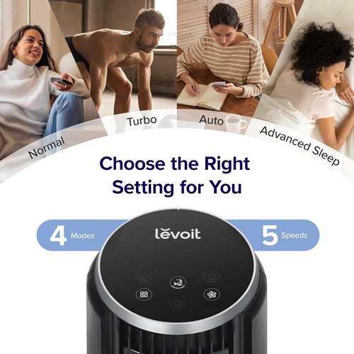 LEVOIT Tower Fan - 36 Inch Standing Fan with 25ft/s Airflow, 90° Oscillation, Remote & Quiet Operation - Black