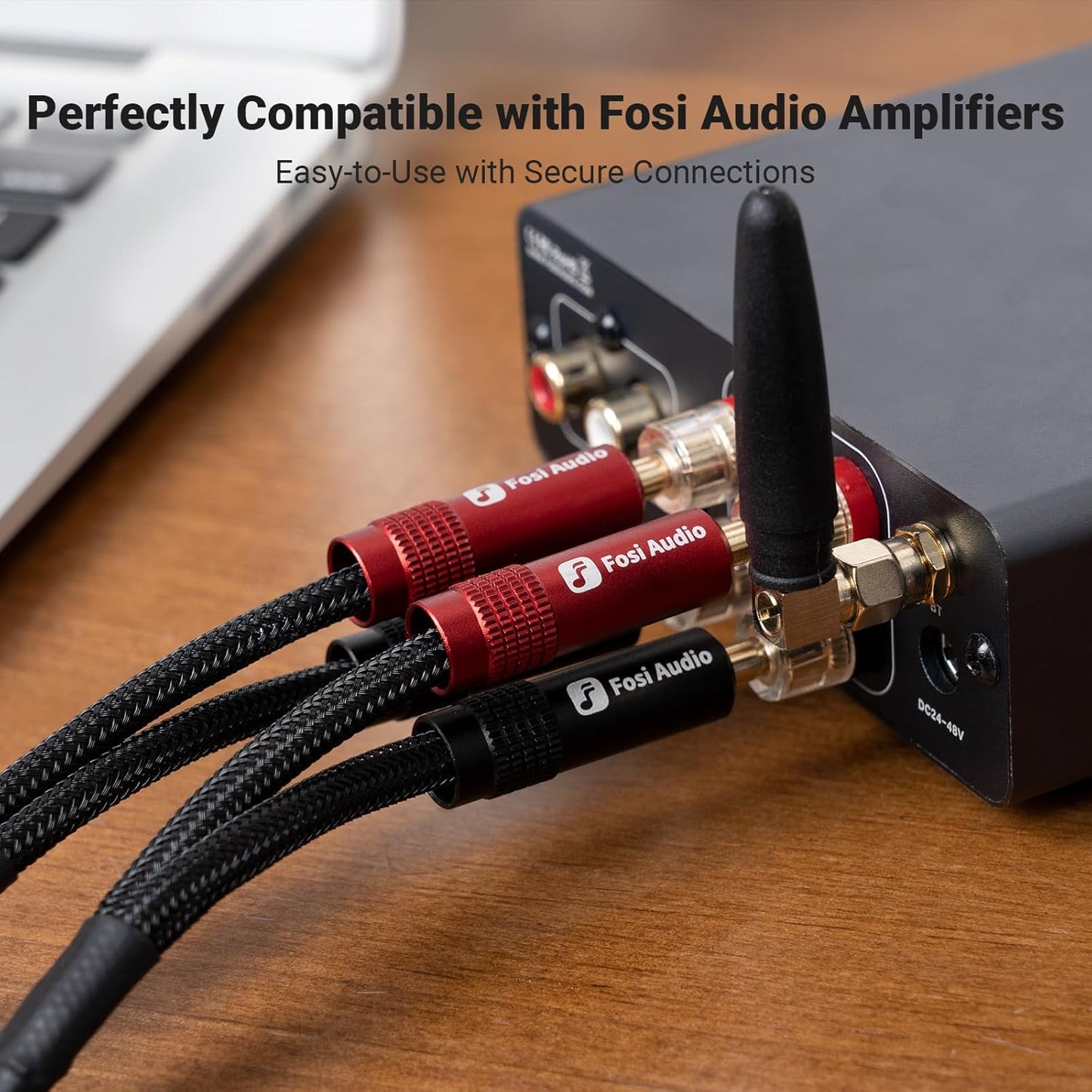 14AWG 0.9Ft, 1 Pack 4 (0.3m/11.8in) Fosi Audio Braided Speaker Wire Pair Cable with Gold Plated Banana Plugs, Black