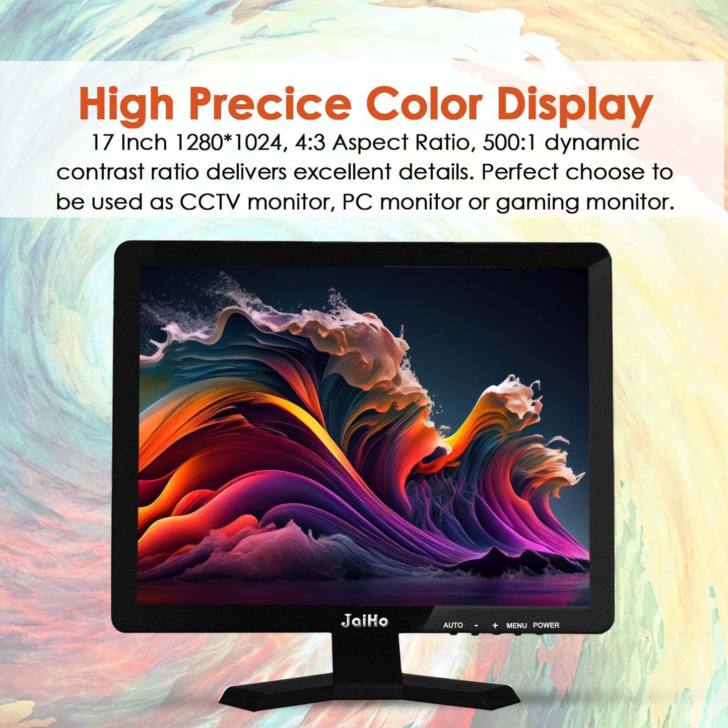 JaiHo 17-Inch 4:3 Security Monitor, 1280x1024 No Image Stretching CCTV Screen with Metal Housing, BNC HDMI VGA AV USB Input, Industrial Display with Built-in Speakers Remote Control & VESA Mount