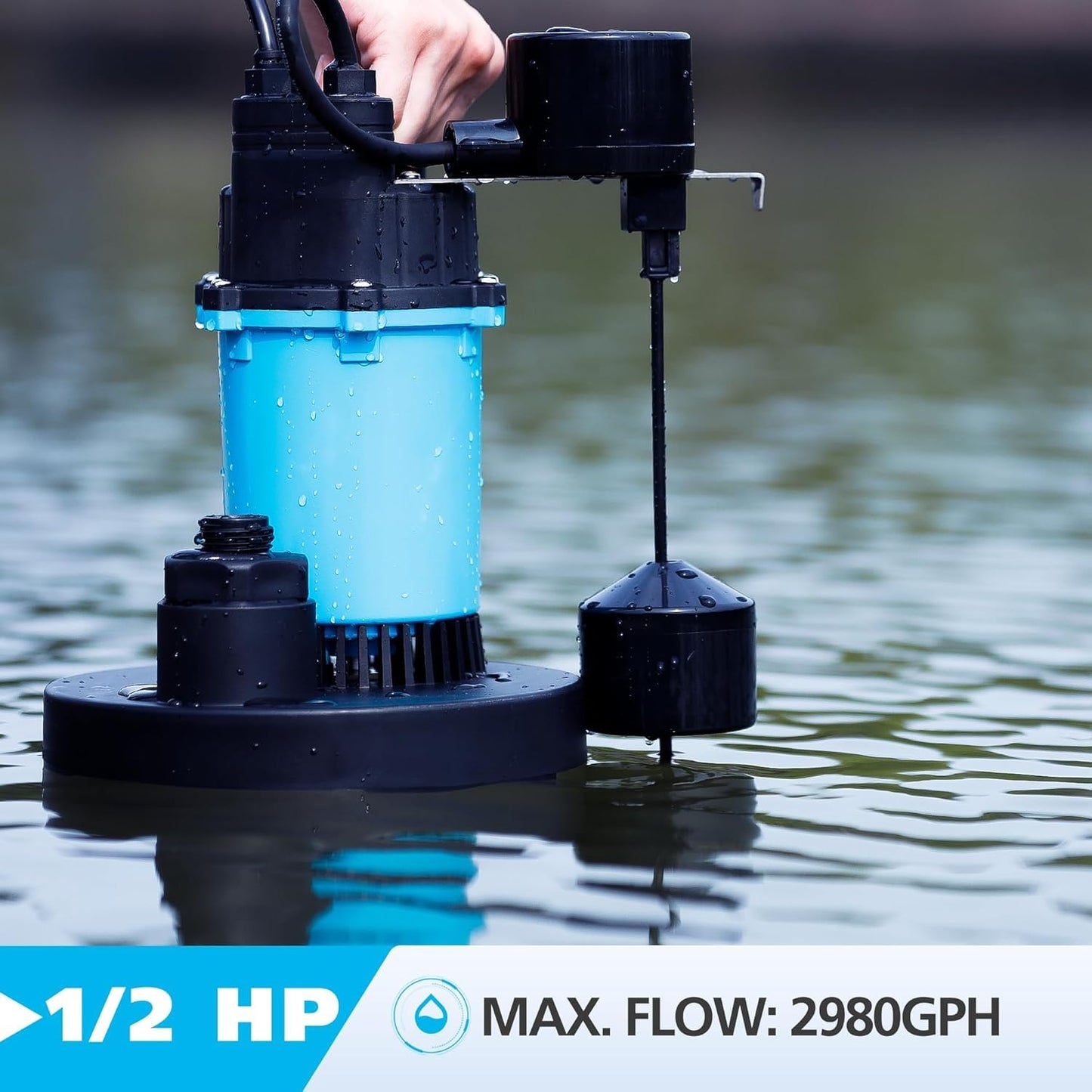 LEO Sump Pump Submersible Vertical Float Switch Automatic Utility Pumps for Clean/Dirty Water Pump Thermal Protector for Basement Pool Draining, Sky Blue