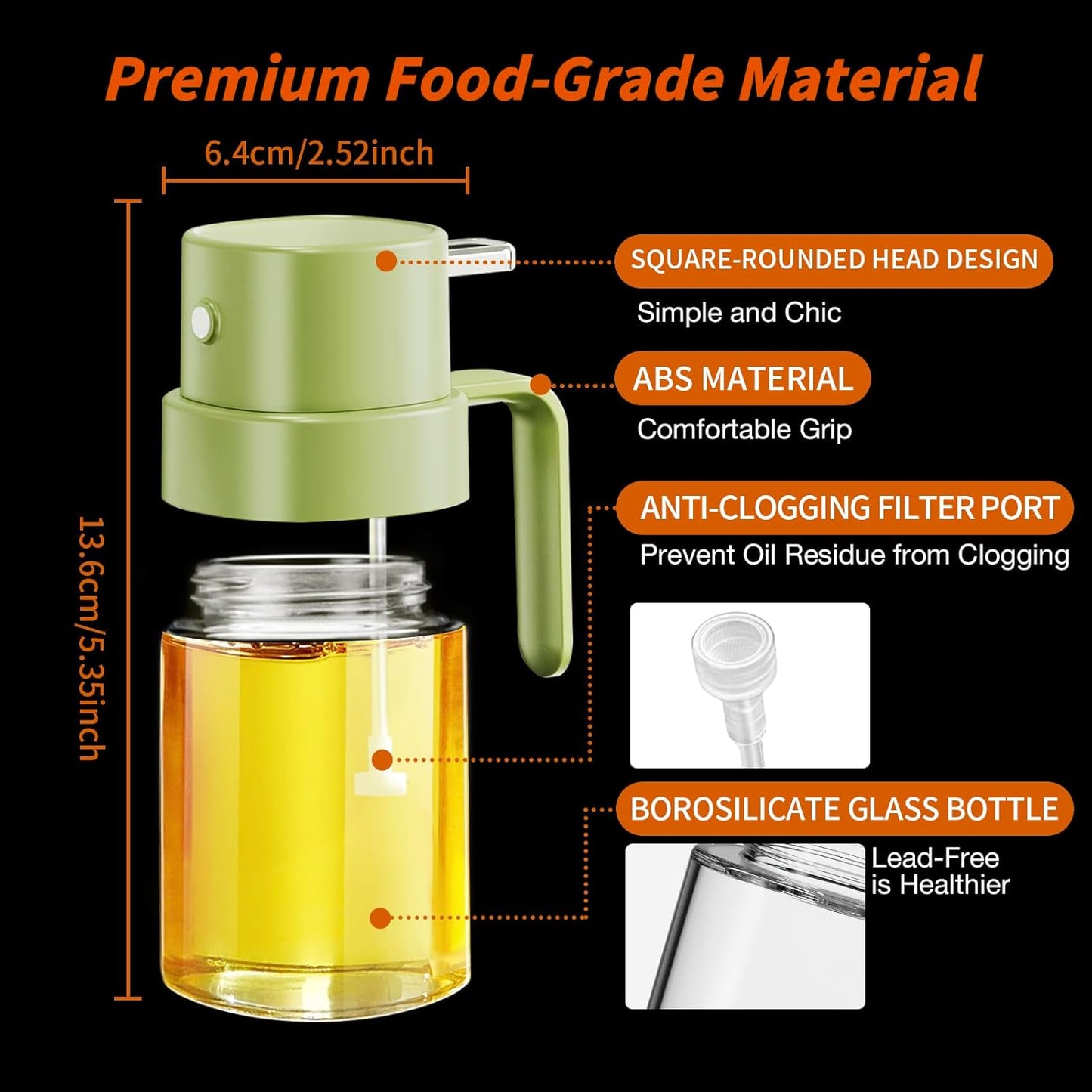 YARRAMATE Mini Oil Sprayer - 6.8 OZ Food-Grade Olive Oil Spray Bottle for Cooking | Portable Kitchen Mister (Green)