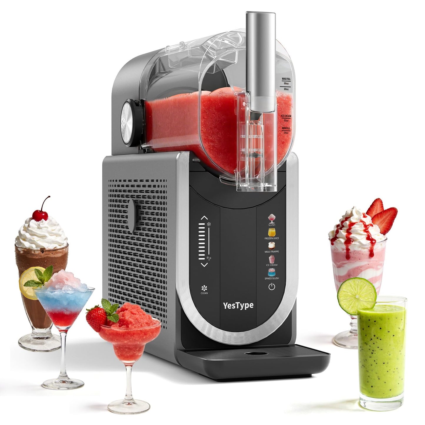 Slushie Machine No Ice Needed, Margarita Machine & Slushy Machine for Home, 5 Preset, Rapid Freezing, Self-Cleaning, 66oz Slushie Maker for Frappes, Spiked Slush, Ice Cream and More, Grey