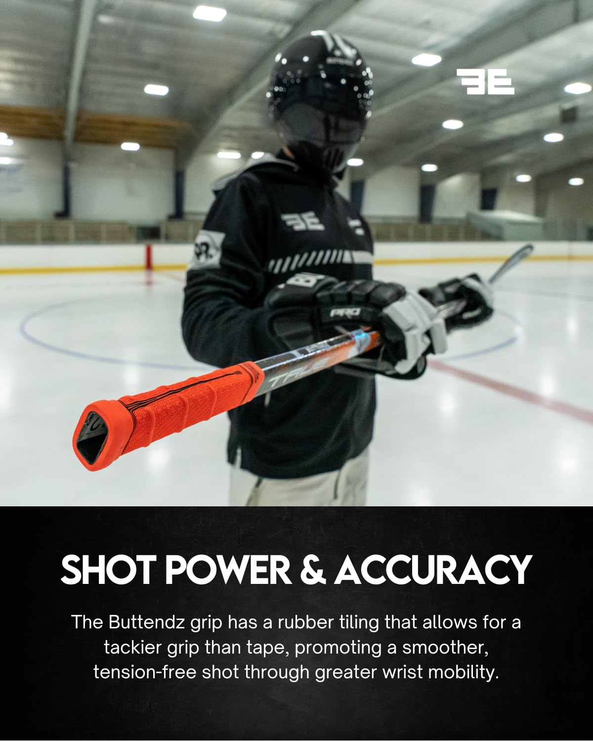 Buttendz Flux Z Hockey Stick Replacement Grip - Reusable Design, Large Knob Player Grip to Maximize Power, Accuracy and Stick Control, Fits All Stick Sizes (White/Black Drip)