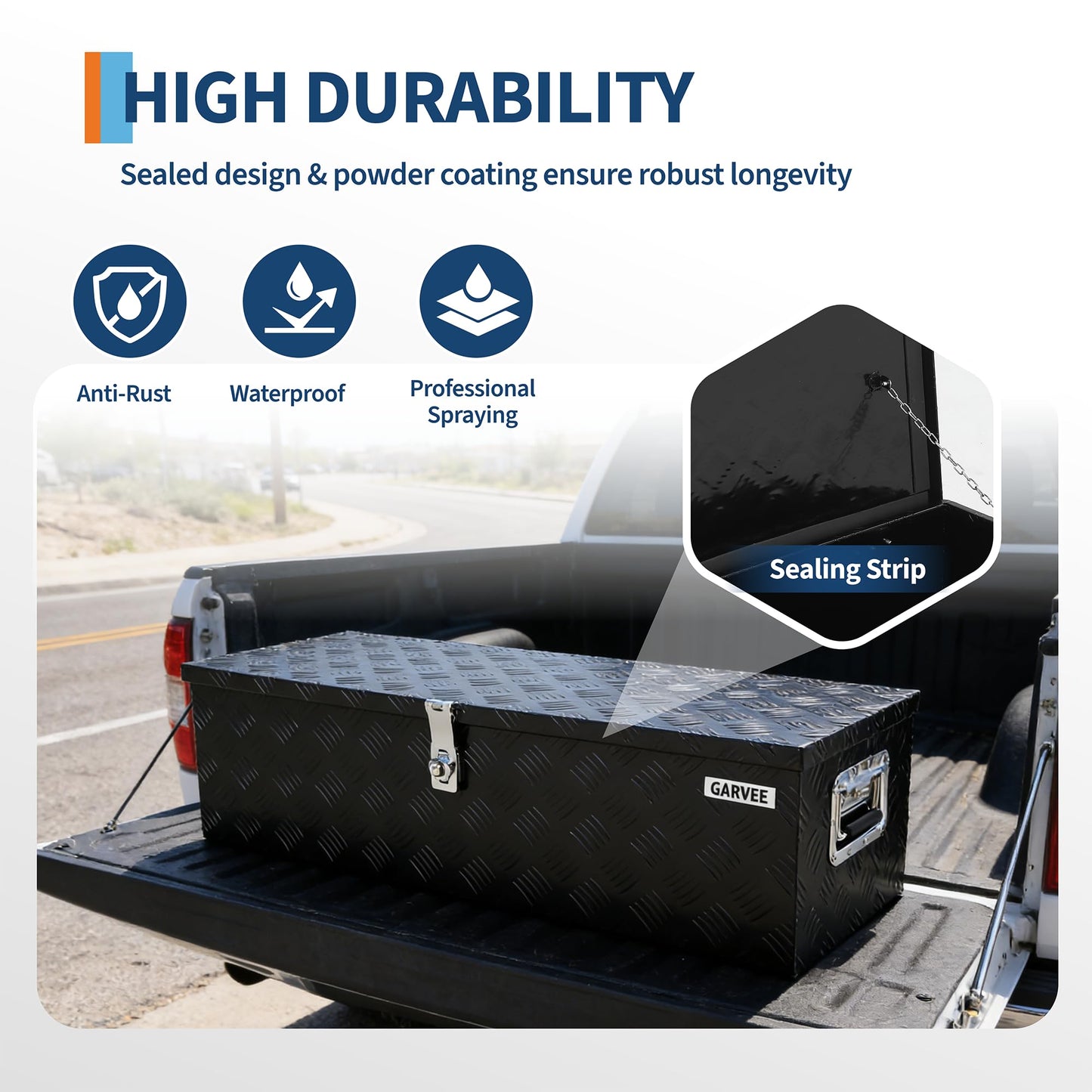 Garvee 30 Inch Aluminum Truck Bed Tool Box - Heavy Duty Diamond Plate Tool Chest with Lock and Keys | Storage Organizer for Pickup Trucks, RV, Trailers | Side Handles, 30 x 13 x 9.6 Inches, Black