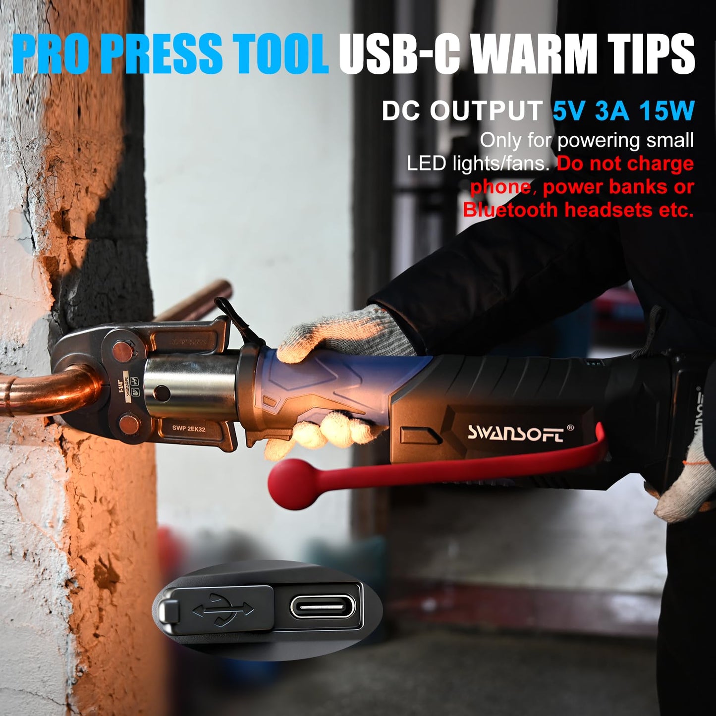 SWANSOFT Pro Press Tool, Copper Pipe Crimping Tool with 18V 4Ah Battery Pro Press Copper Crimper Tool with 4 US Standard Jaws 1/2", 3/4'', 1", 1-1/4", Electric Hydraulic Plumbing Crimping Tool - Blue