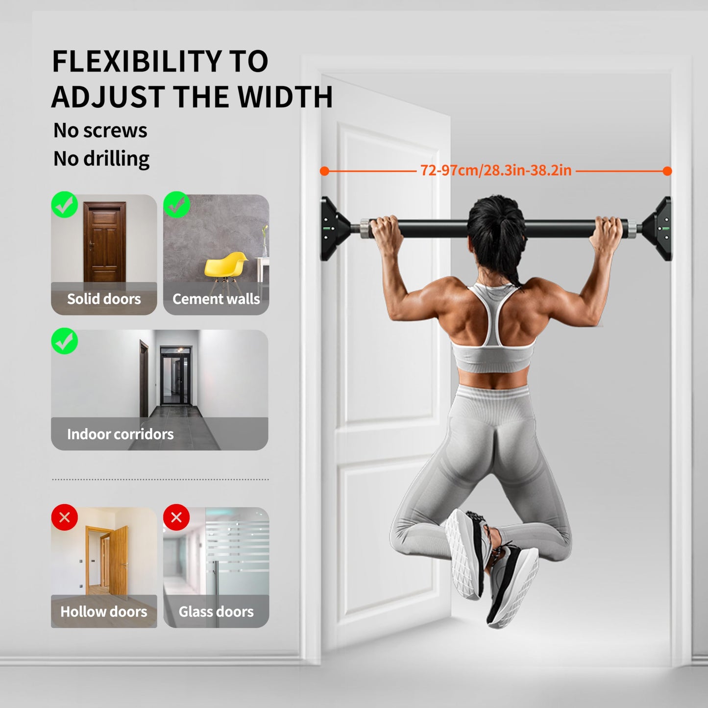 PROIRON Door Pull Up Bar Doorway Frame Chin Up Bar from 28.3in-38.2in,No Screws,Home Gym Upper Body Workout Fitness Equipment,Exercise Hanging Bar Portable,Non-slip Secure Grip,440 LB