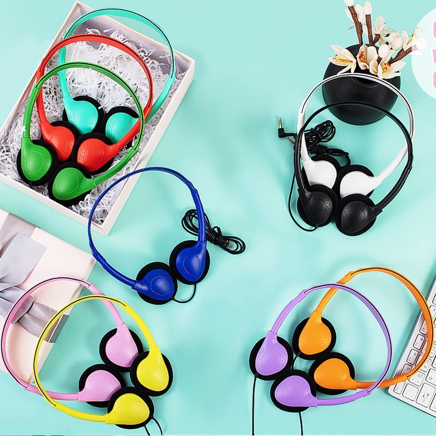 10 Pack Set (LS04,10 Classroom Headphones Bulk Multi Color for Kids School, Wholesale Class Durable Earphones