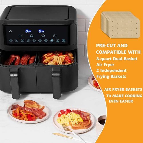 Air Fryer Parchment Paper Liners - 200 Disposable Sheets for Ninja Foodi | Rectangle Perforated Baking Paper for 8 Quart 6-in-1 Dual Basket