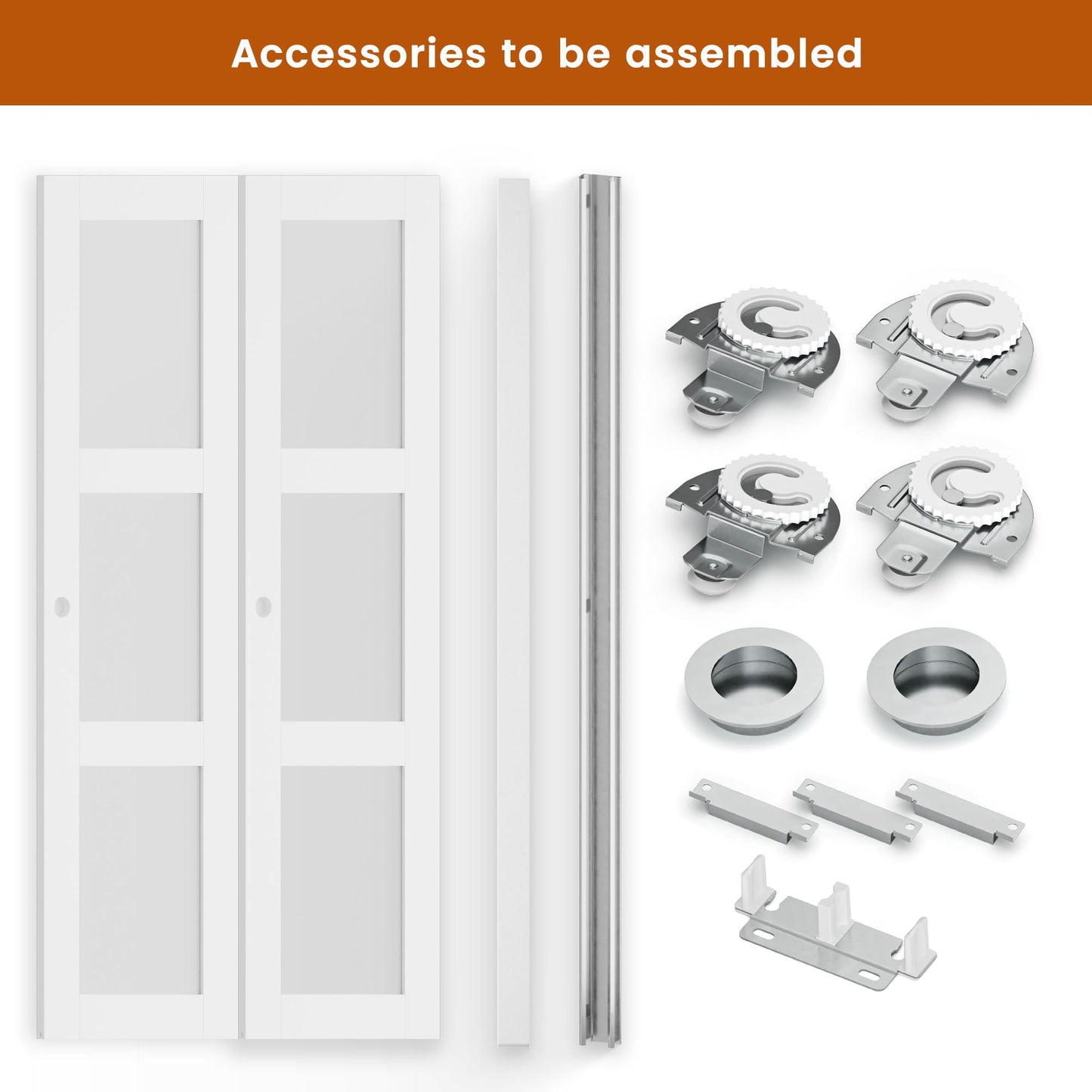SMARTSTANDARD Sliding Closet Door, 64"×80"(Double Barn Doors 33"), Double Frosted 3 Panel Glass Sliding Door with Hardware Kit, Pre-Drilled Door Panel, Need to Assemble, MDF with PVC Surface, White