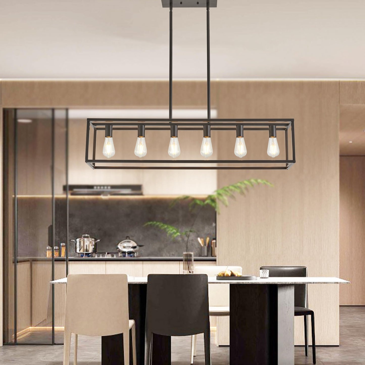 HQZBPT Dining Room Light Fixture, Kitchen Fixture Lights Pendant Lights Kitchen Island Oil Rubbed Bronze 6-Light Industrial Pendant Lighting for Kitchen Island
