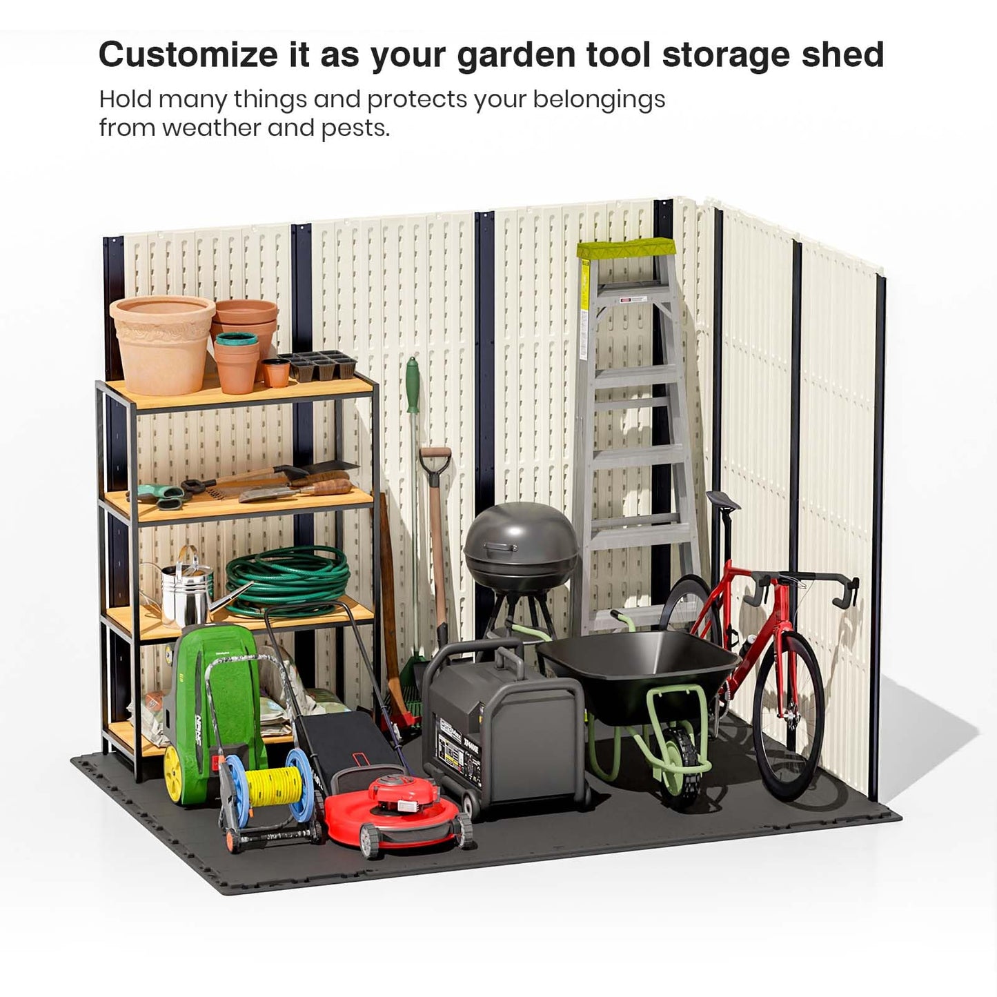 Patiowell 8x6 FT Outdoor Storage Shed, Plastic Shed Resin Garden Shed with Floor & Window & Lockable Door for Patio Furniture, Backyard Tools, Bicycles & Lawnmower, Beige