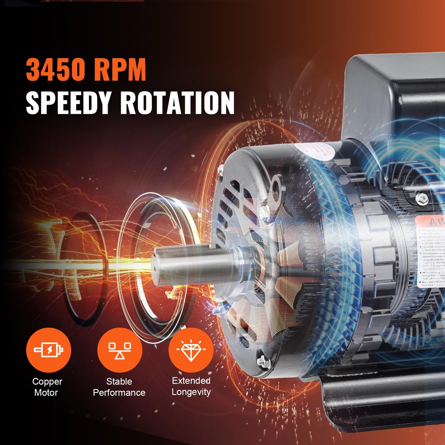 VEVOR 7.5HP Air Compressor Motor, 230V 31.6 Amps Electric Motor, 3450RPM 184T Frame, 1-1/8" Keyed Shaft, 2.75" Shaft Length for Air Compressors, Single Phase, CCW/CCW (Factory Setting is CCW)