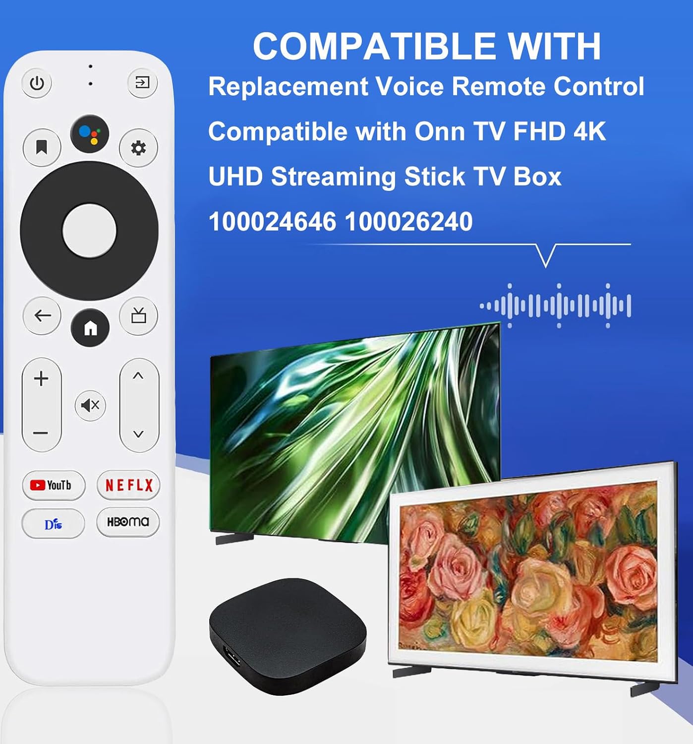 AieSHOP 4K 100024646 100026240, 4 Replacement Voice Remote Control for Onn Android TV FHD UHD Streaming Stick TV Box