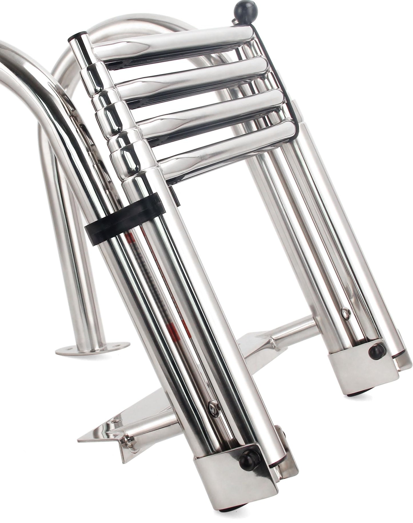Mojiate 4-Step Stainless Steel Telescoping Dock Ladder for Pontoon Boats - Heavy Duty 600lbs Capacity, Foldable Rear Entry Swim Ladder with Wide Anti-Slip Pedals & Handrails