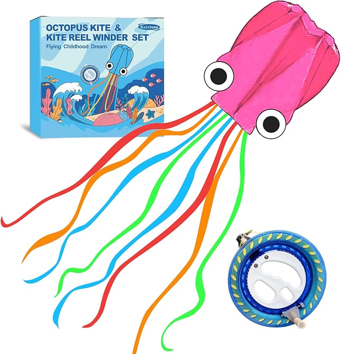 Octopus Kites for Kids & Adults Easy to Fly, 24”x 158” Large Soft Kite Kit for Boys and Girls, Single Line 3D Beach Kite Set for Teens,Perfect for Outdoor Activities
