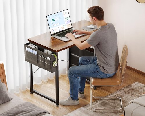 AODK 32" Small Computer Desk - Vintage Writing Desk with Fabric Drawers & Storage Shelf for Kids' Bedroom