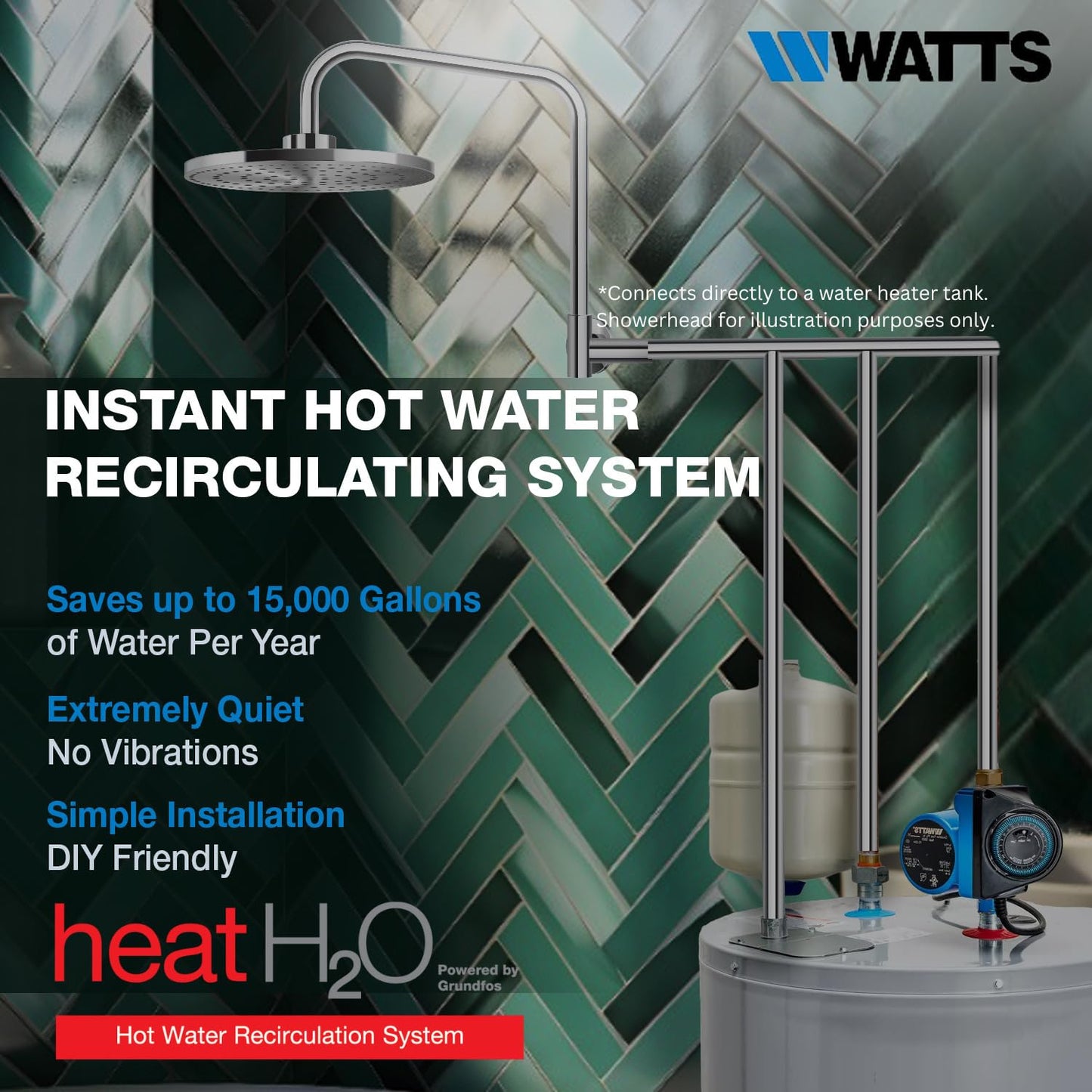 Watts Heat H2O Hot Water Recirculation System w/Programmable Timer, Instant Hot Water, 3 Year Warranty, Pump, 2 Adapters, Sensor Valve, Mounting Screws, 2 Supply Lines, Easy DIY Install (0955805)