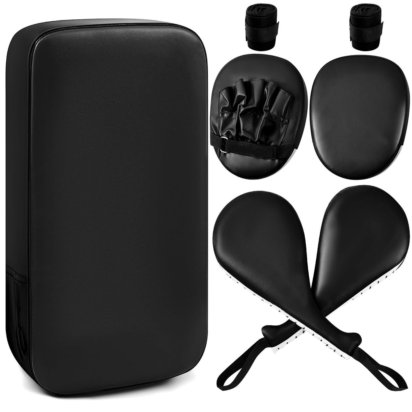 Poen 7 in 1 Taekwondo Kick Pad Boxing Training Equipment Punching Mitts Martial Arts Wrist Band Adjustable Soft Pads Set for Karate Muay Thai MMA Training(Black,Classic)