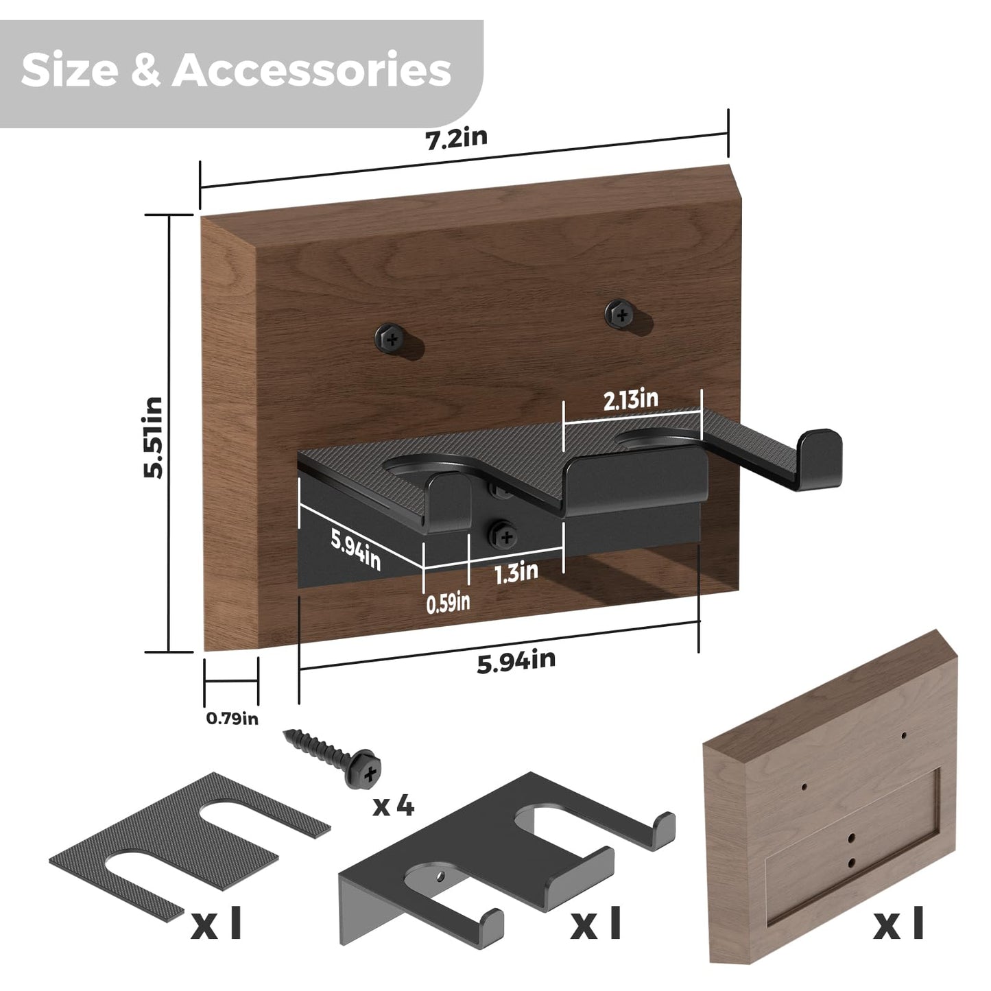 DEMEGA Barbell Wall Mount for 2 Barbells, Olympic Barbell Holder for Garage Gym, Vertical Bar Rack with Wooden Spacer Pad - Black Powder Coated Iron & Rubber Wood Base, Anti-Scratch Wall Protection & Extra Stability on Uneven Walls - Space Saving Home Gym
