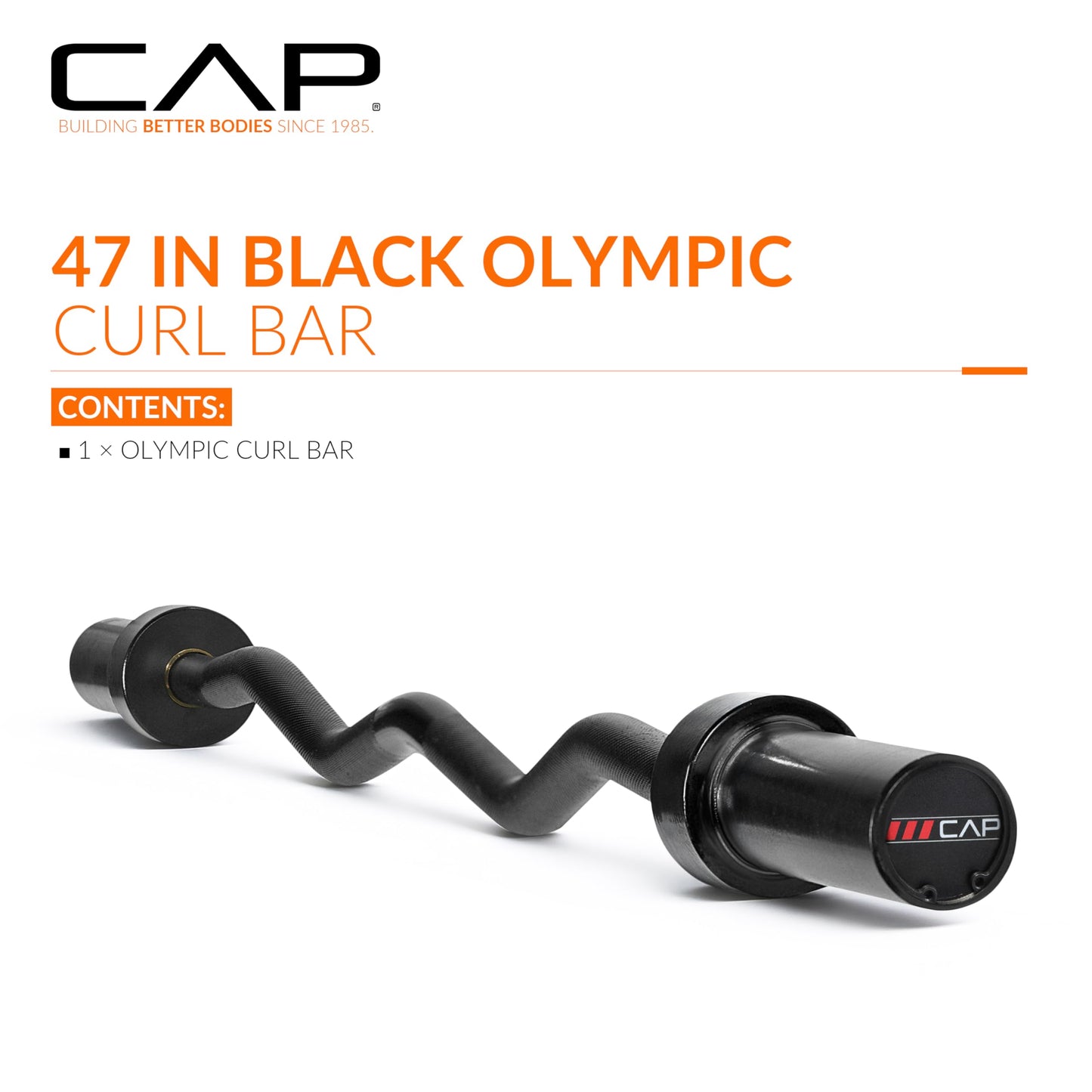 CAP Barbell 2' Olympic Solid Curl Bar, 47-Inch, No Collars, Black (New Version) (OBIS-47B-3)