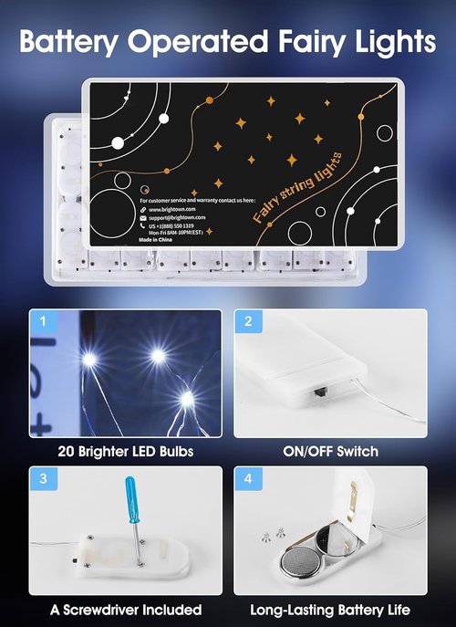 Brightown 24 Pack Fairy Lights - 7Ft Battery Operated Mini String Lights | Waterproof Silver Wire for Bedroom, Patio, Wedding & Christmas Decor (Pure White)