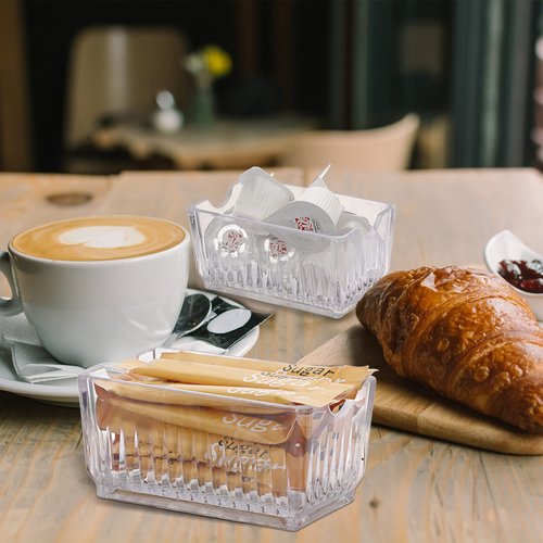 ELLDOO Set of 4 Sugar Packet Holder, Acrylic Sugar Bowl for Restaurant, Tea Bag Organizer Sweetener Packets Storage, Small Condiments Packet Holder Sugar Caddy Dispenser for Countertop Coffee Bar